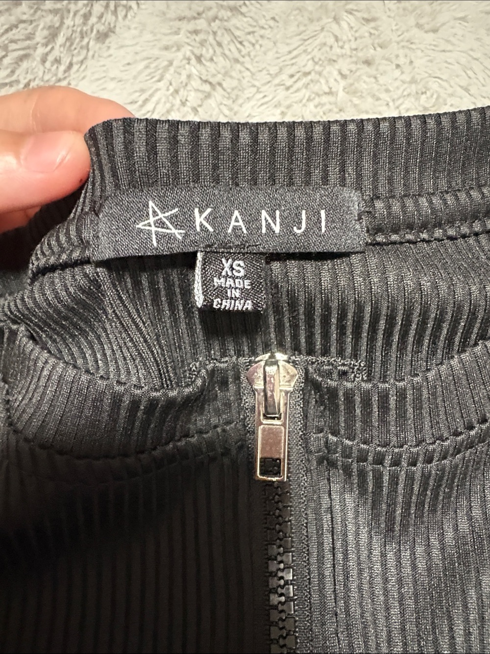Black Ribbed Zip-Front Crop Jacket - Picture 2 of 4